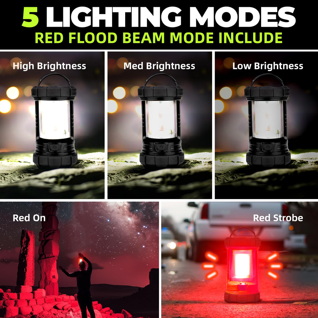 Favourlite Rechargeable Camping Lantern, 3000LM 360° LED Light for Power Outages, 4400mAh with USB-C Emergency Phone Charging, 5 Modes, Water-Resistant Tent Light with Hanging Hooks