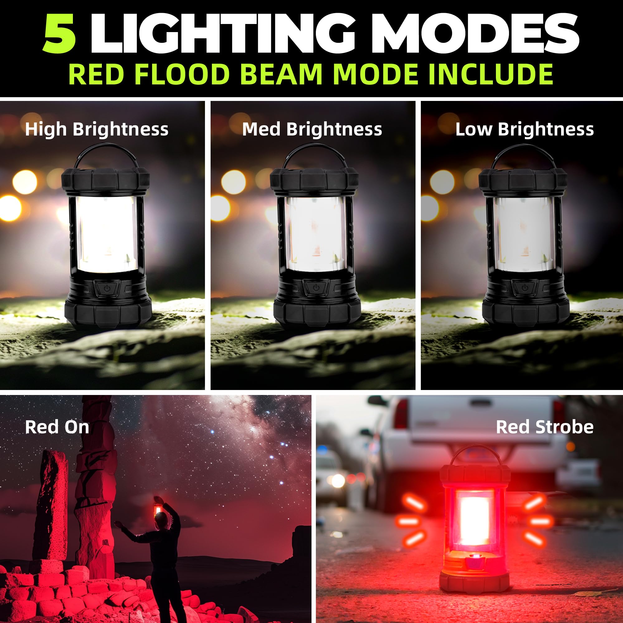 Favourlite Rechargeable Camping Lantern, 3000LM 360° LED Light for Power Outages, 4400mAh with USB-C Emergency Phone Charging, 5 Modes, Water-Resistant Tent Light with Hanging Hooks