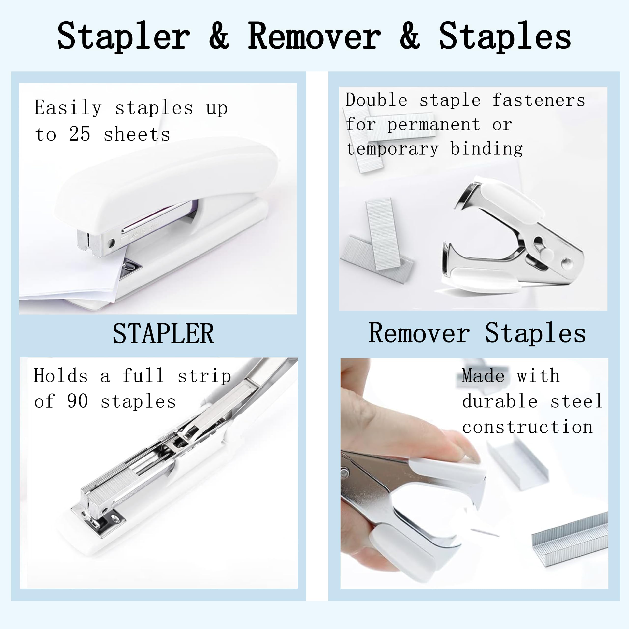 Dimonluce Office Desk Accessories, Black Office Supplies Accessories with Tape Dispenser, Stapler, Staple Remover, 1000 Staples, Tape, Clips Set, Ruler, Scissor, Pen