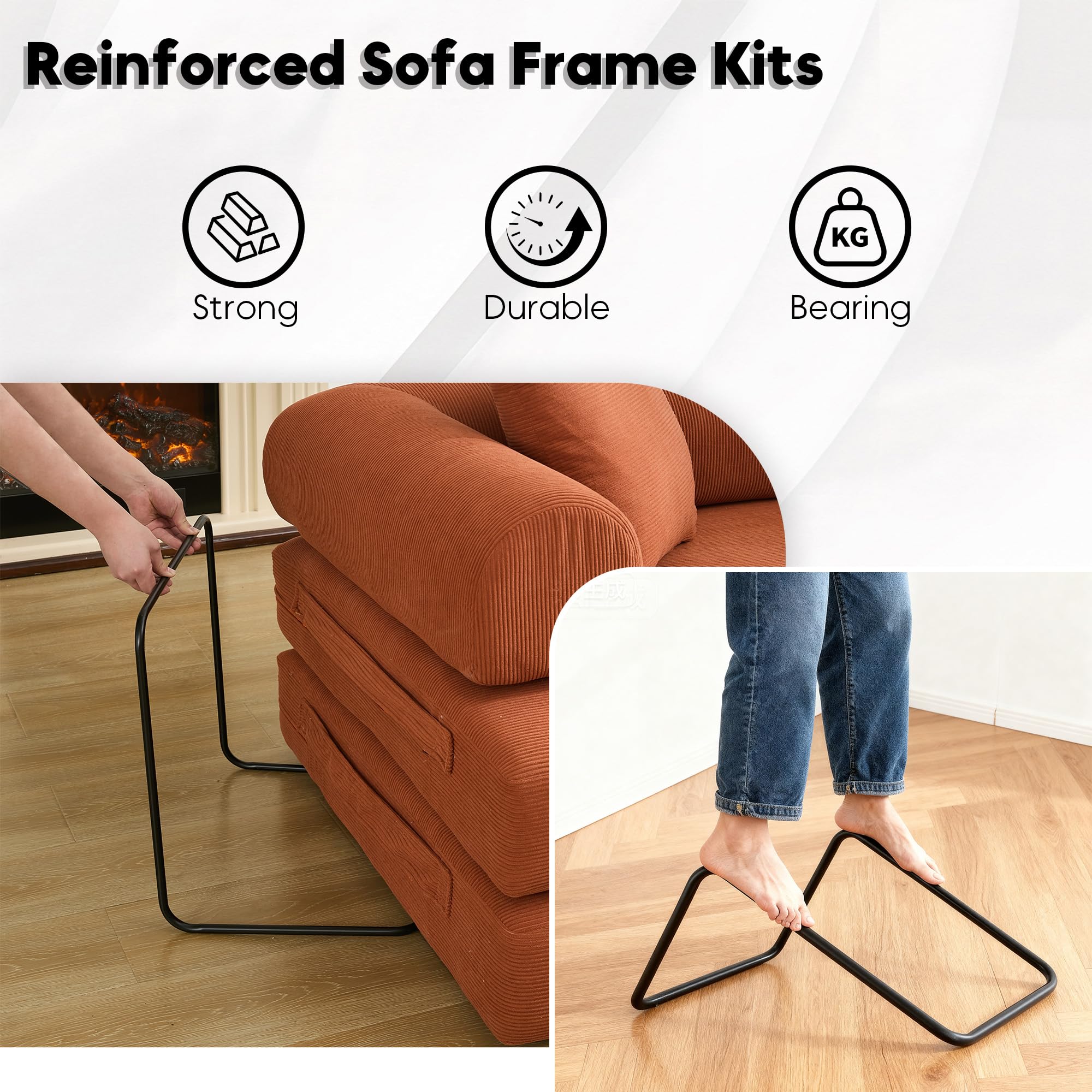 ZEIINPA 59“ Convertible Floor Sofa Bed, 5-in-1 Futon Sofa Bed Pull Out Sleeper Couch, Modern Corduroy Compressed Loveseat, Modular Boneless Couches for Living Room, No Assembly Required, Beige