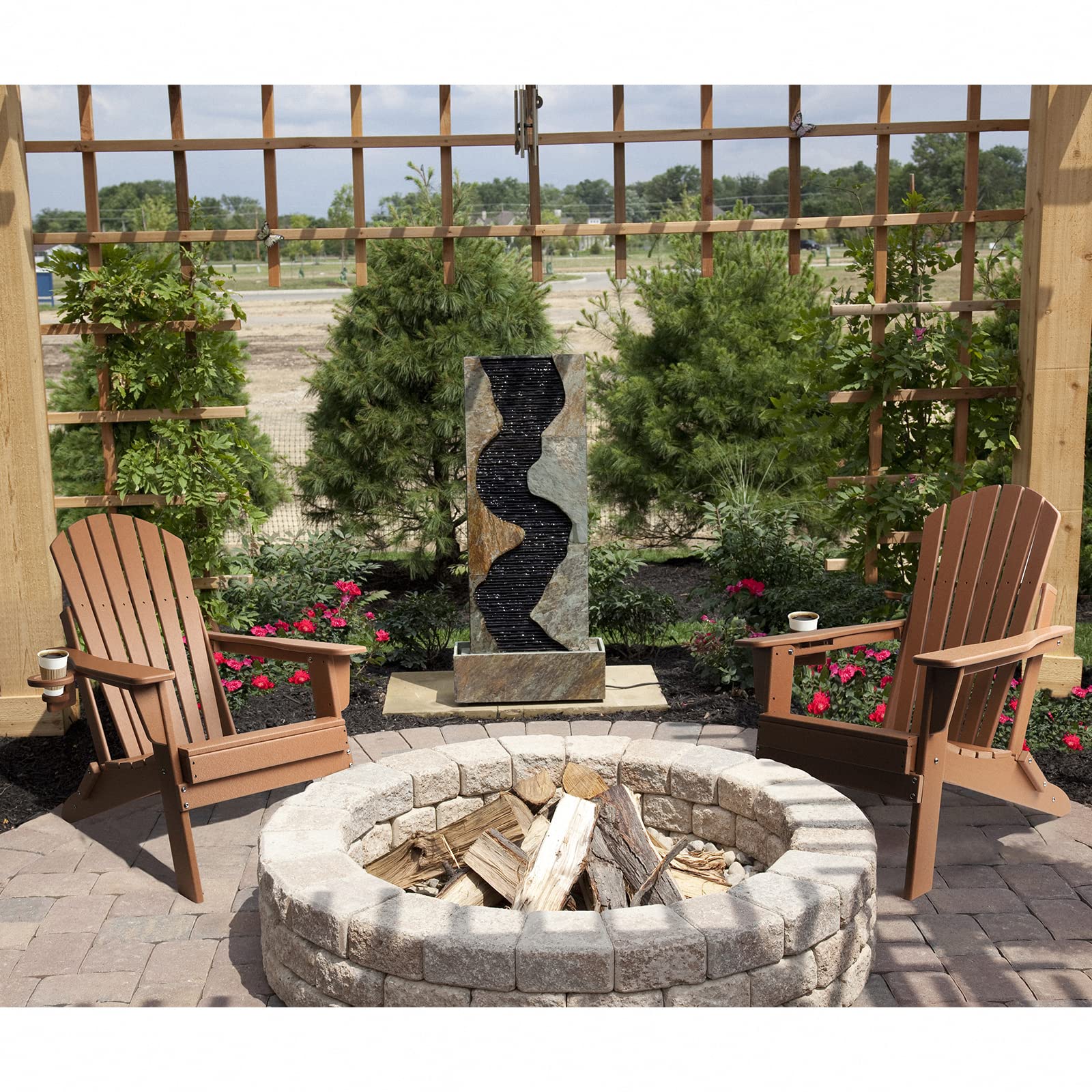 FUNBERRY Folding Adirondack Chair, Fire Pit Chairs with Cup Holder | HDPE All Weather, Quick-Folding, No Rot or Rust or Crack, UV Fade Shield, 400LBS Weight Capacity, Easy-Clean for Outside