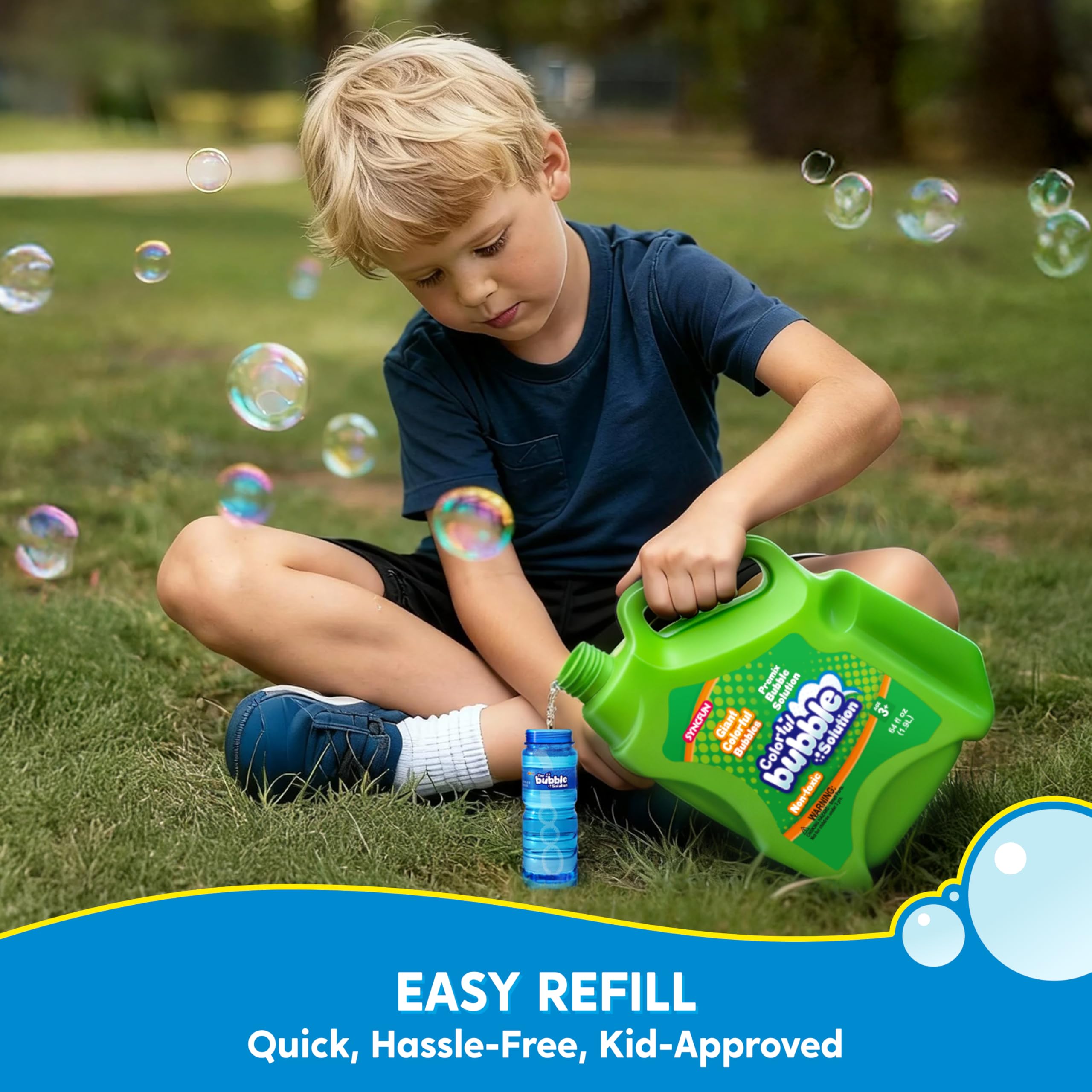 SYNCFUN 64 oz Premixed Bubble Solution, 1.9L Giant Pre-Mix Refill Solution for Bubble Machine, Bubbles for Kids, Wands, Blower, Easter, Outdoors Activity,No Mixing or Measuring