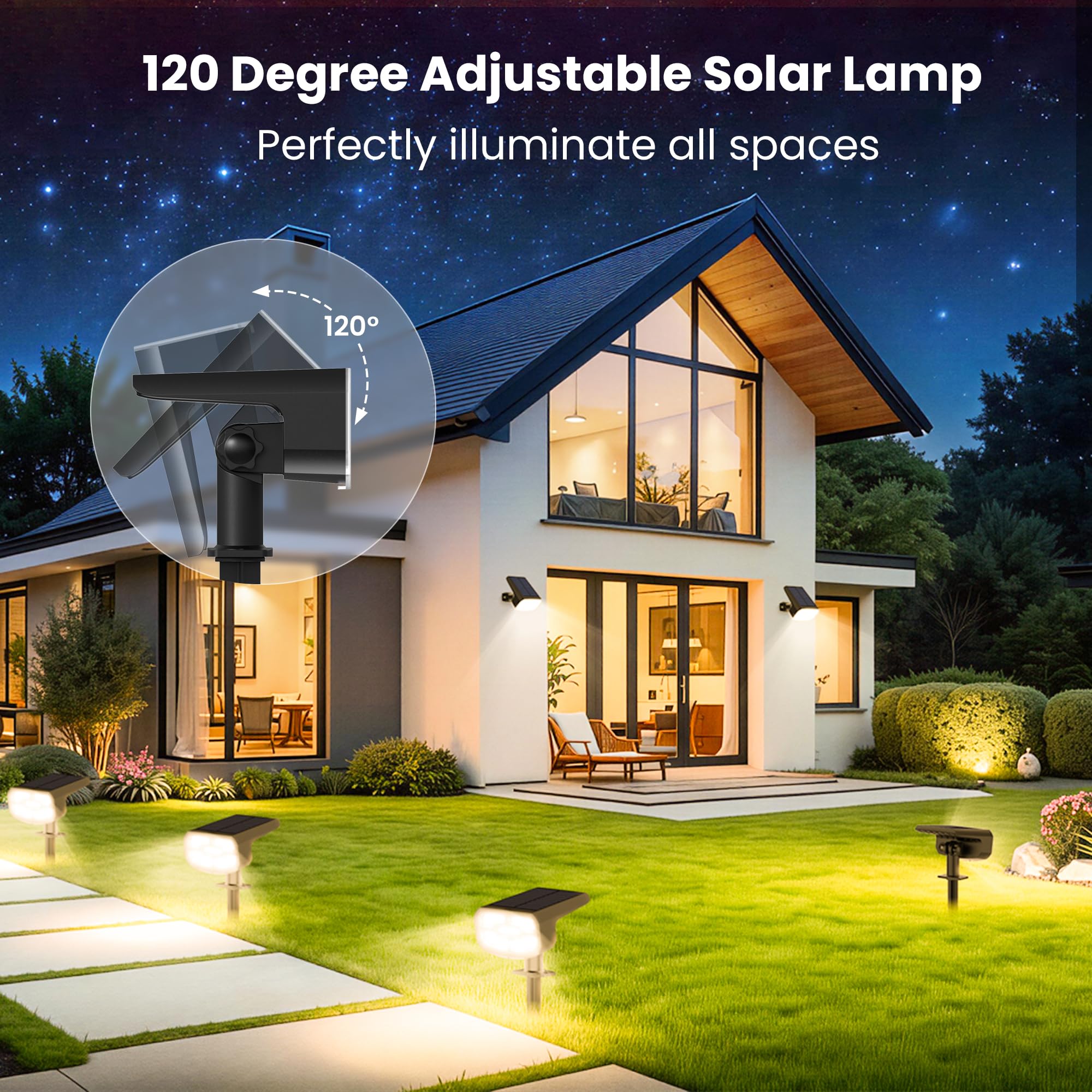 JEJOT Solar Lights Outdoor Waterproof IP65,Auto On/Off, 2700K 2 Lighting Modes, Super Bright LED, Solar Powered Yard Garden Solar Spot Lights for Outside Landscape -6 Pack