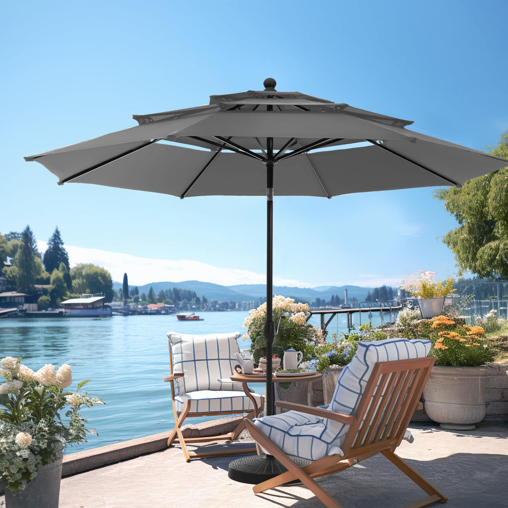 PHI VILLA 10ft Patio Umbrellas, Outdoor 3 Tier Vented Large Market Table Umbrella with 8 Sturdy Ribs and 1.5" Umbrellla Pole for Lawn Poolside Garden Terrace, Beige(No Base)
