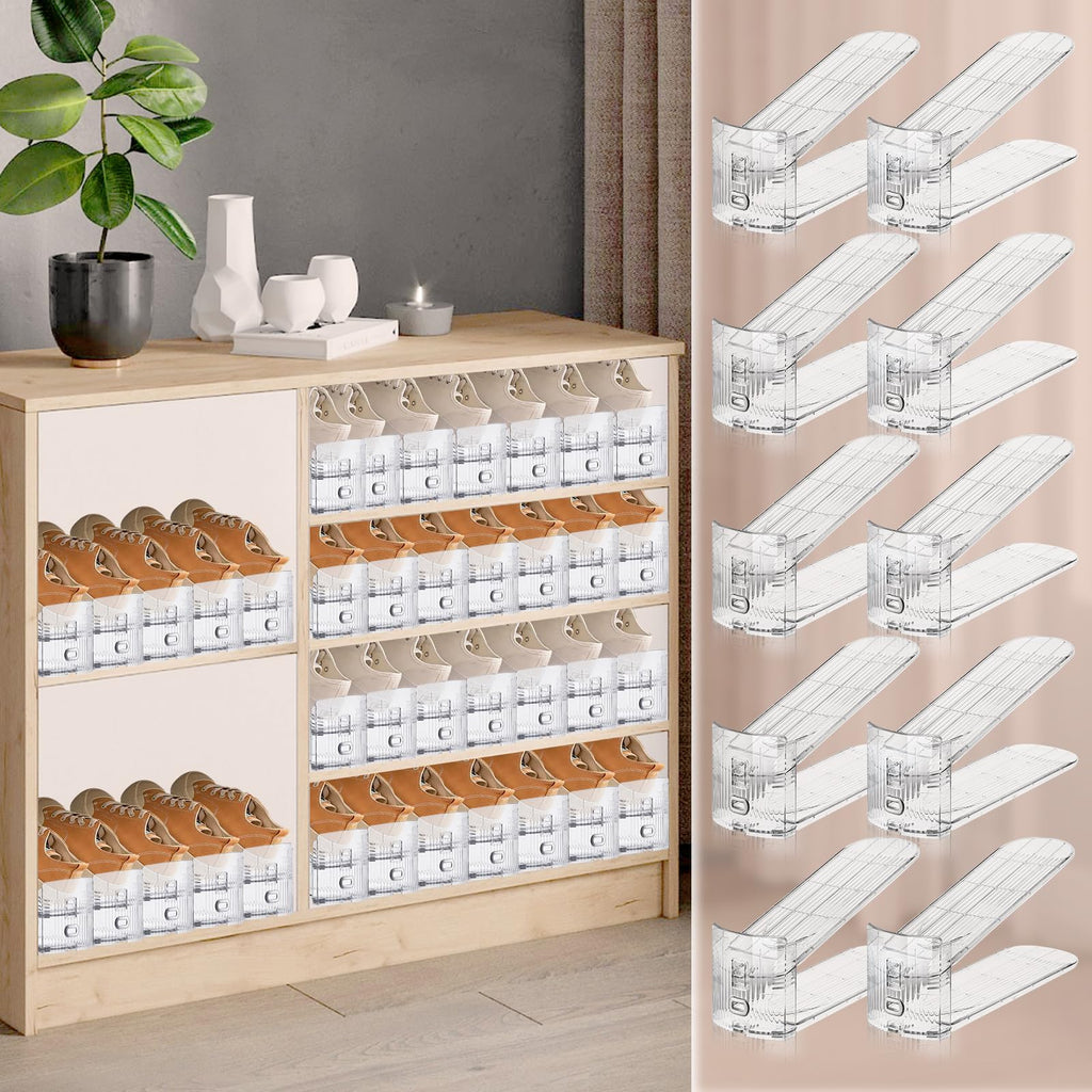 FENRUNXU Shoe Slots Organizer for Closet, Shoe Stacker Organizer Double Layer Stack Shoe Rack, Shoe Display Shelf 50% Space Saver Storage Holder for Closet, 12PACK