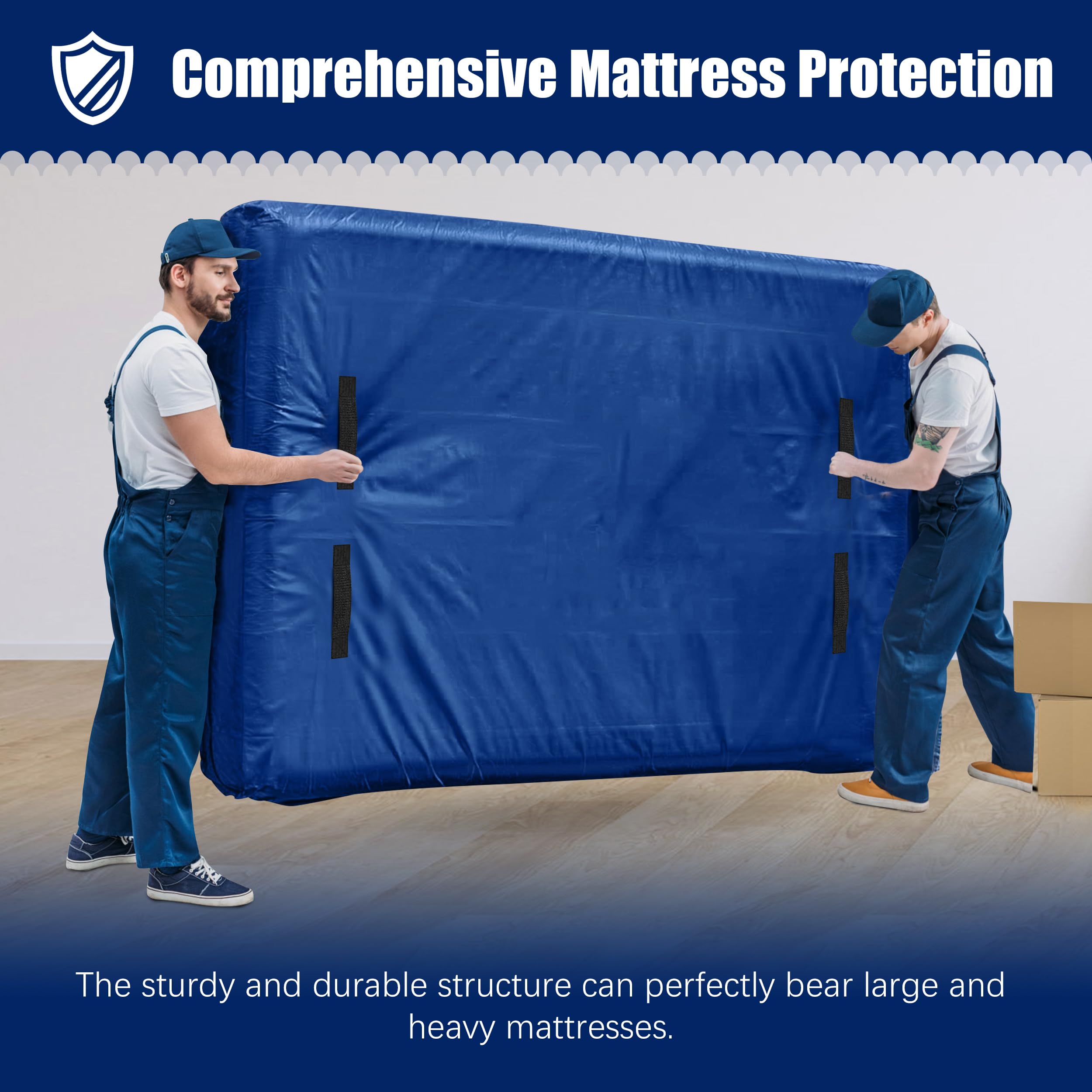 Cosy Family Mattress Bags for Moving with 8 Handles - 170GSM Extra-Thick Mattress Bag for Moving Supplies - Reusable Mattress Cover Protector Storage with Zipper - Queen Size - Blue (Pack of 2)