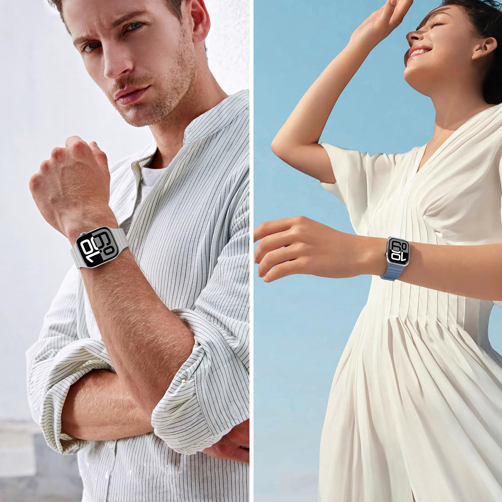 Bisikor Compatible with Apple Watch Band 49 46 45 44 42 41 40 38mm, Double Sided Wearable Silicone Magnetic Strap for iWatch Ultra SE Series 11 10 9 8 7 6 5 4 3 2 1 (38/40/41/42, Beige/Gray)