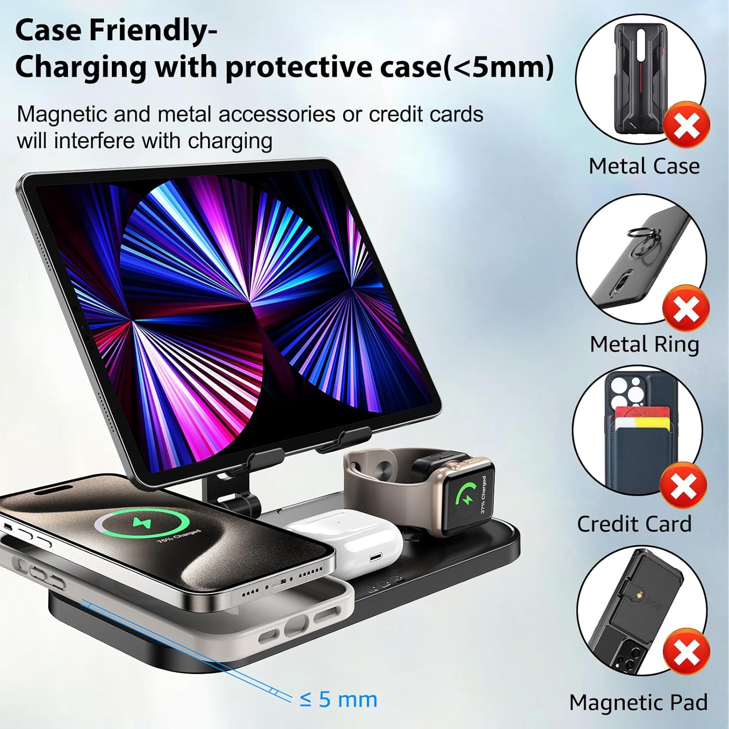 Wireless Charger 4 in 1 for Apple Charging Station for iPhone 17 Pro Max/16/15 Series, AirPods Pro 2, iPad Stand, Watch Charger for iWatch Series 10/9/8, Wireless Charging Station for Multiple Devices
