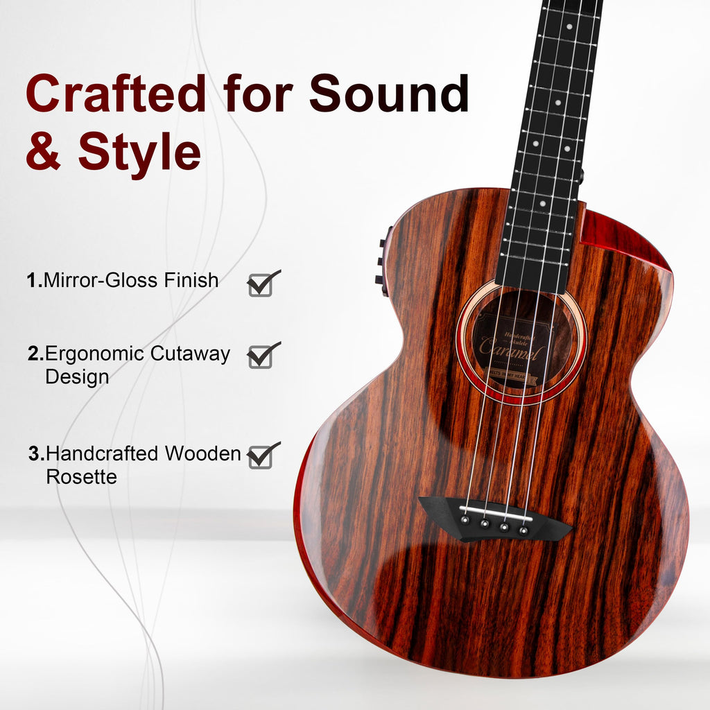 Caramel TEG95 Butterfly Bocote Glossy Tenor Acoustic & Electric Ukulele | 26-inch Handmade Professional Ukelele Kit with Accessories