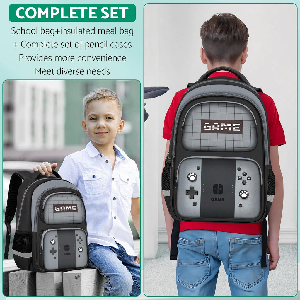 Kids Backpack For Boys，Gamer Boys Backpack For Children Teens Elementary Middle School, 17″ Students Bookbag