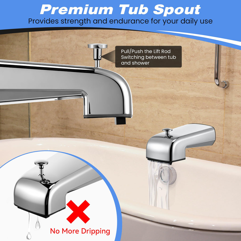 Dreyoo Tub Spout (Universal Fits 1/2" Copper Pipe, 1/2" IPS and 3/4" IPS), Bathroom Bathtub Faucet with Adapters and Hex Wrench(Brushed Nickel,Simple)