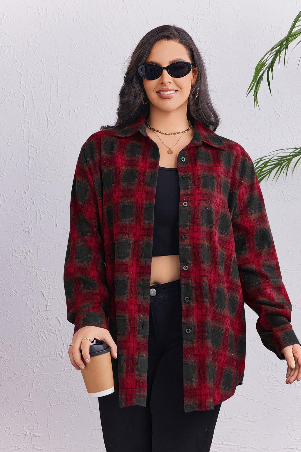 Zeagoo Womens Plus Size Flannel Shirts Plaid Shirts Long Sleeves Casual Button Down Collared Shacket Tops