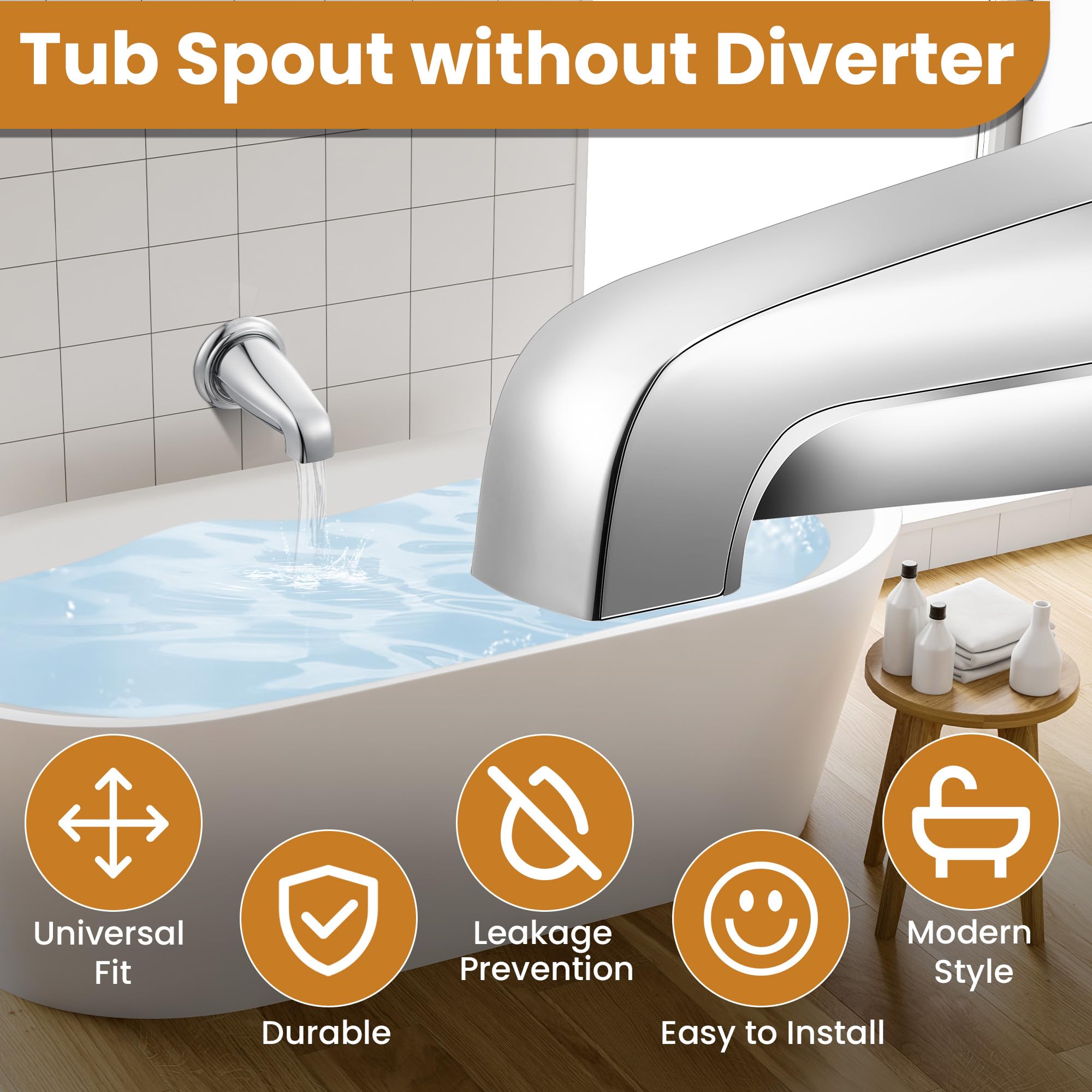 Dreyoo Tub Spout (Universal Fits 1/2" Copper Pipe, 1/2" IPS and 3/4" IPS), Bathroom Bathtub Faucet with Adapters and Hex Wrench(Brushed Nickel,Simple)