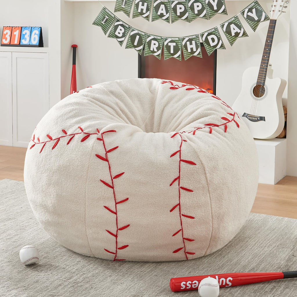Sports Baseball Bean Bag Chair - Luxurious Bean Bag Chairs for Kids Teens Adults - Floor Sofa Couch with Filler - Plush BeanBag Furniture for Living Room Bedroom College Dorm - 32 Inch