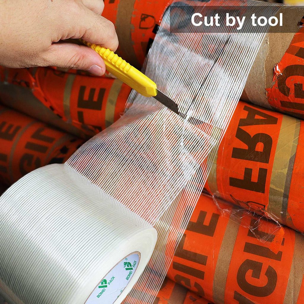 BOMEI PACK Wide Strapping Tape, 4Inch Heavy Duty Reinforced Packing Tape, Fiberglass Filament 60yds 5.5Mil