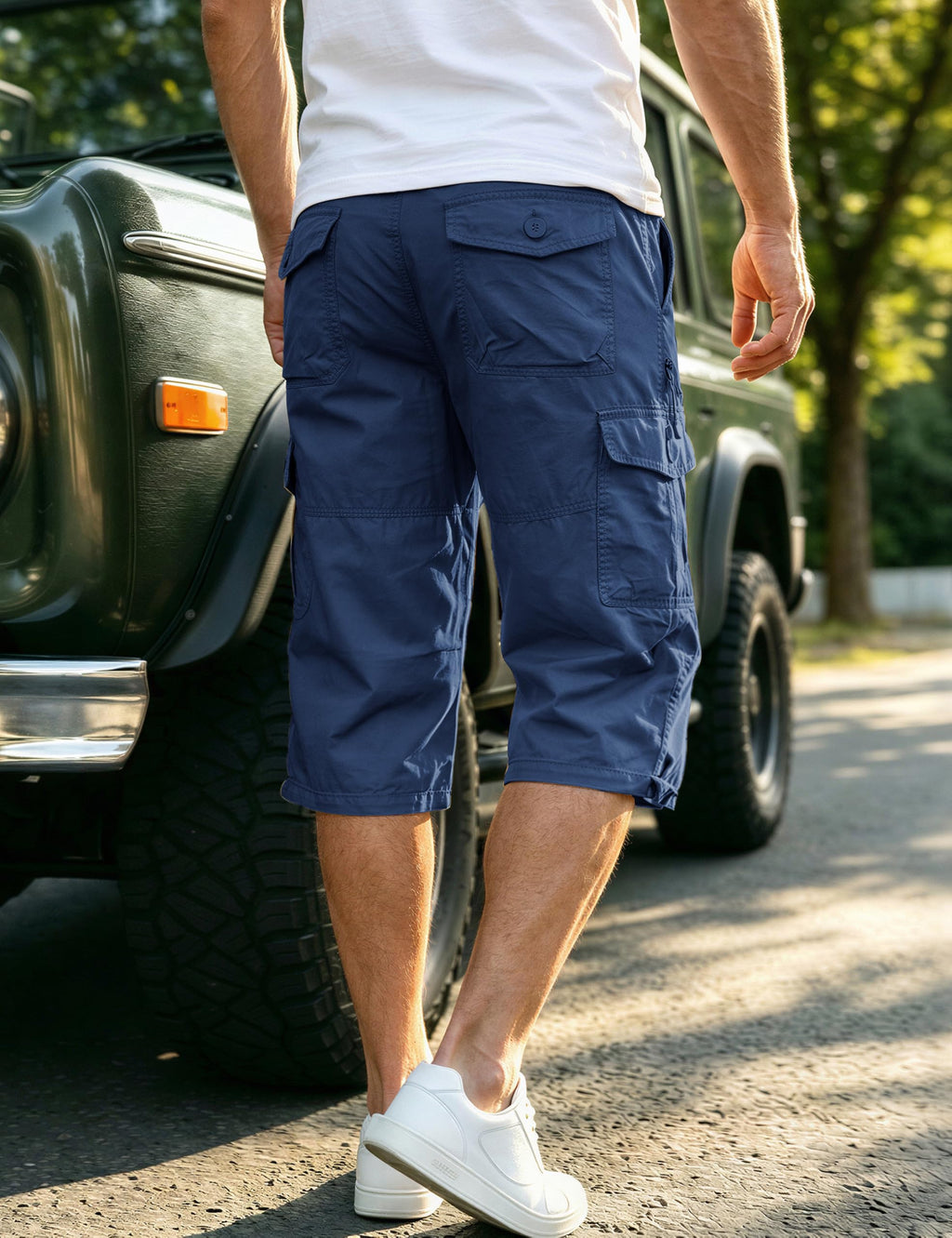 EKLENTSON Men's Cargo Shorts Casual Twill Elastic 3/4 Capri Pants Below Knee Long Shorts with 7 Pockets