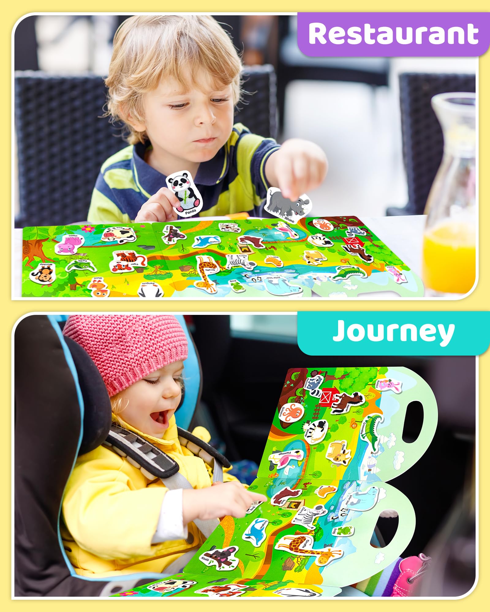 Benresive Reusable Sticker Book for Toddlers, Stickers for Kids, Travel Toys for Arts & Crafts Activities, Birthday Gift for Boys & Girls, Animals Dinosaurs Insects Themes