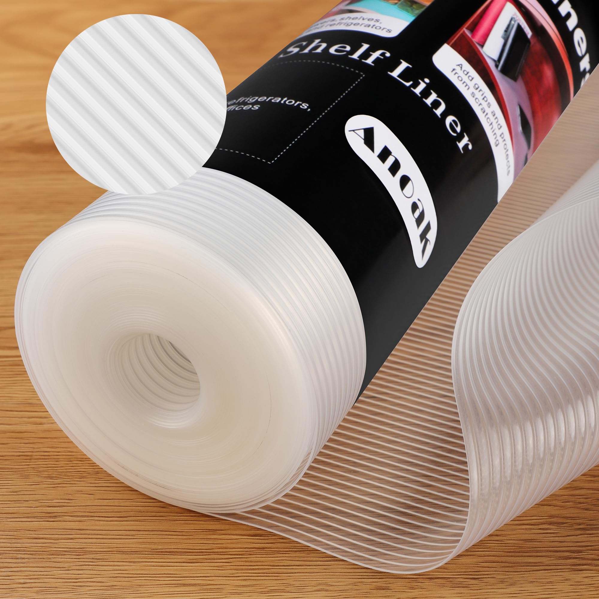 Anoak Shelf Liner Cabinet Liner, Non Adhesive Drawer Liner, Washable 12 Inch x 10 FT(120 Inch) Waterproof Durable Non-Slip Shelf Liner for Kitchen, Drawer, Refrigerator Stripe Clear