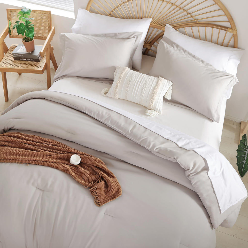 weigelia Twin Comforter Set 5 Pieces Beige Bed in A Bag Soft Queen Bedding Set Lightweight Comforter Set for Women and Men（Comforters, Flat & Fitted Sheets, Pillowcases & Shams）