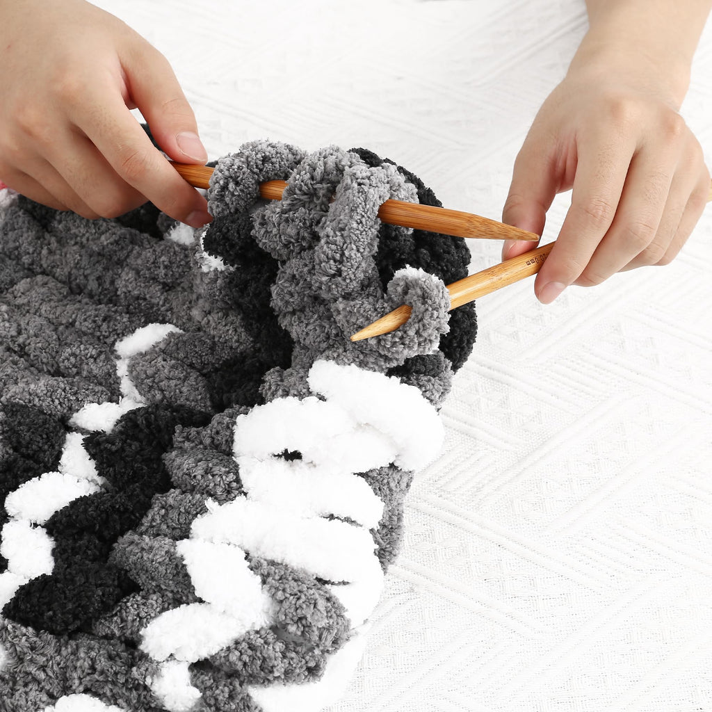 Chunky Chenille Yarn for Hand Knitting 8 Jumbo Pack Jumbo Chunky Yarn for Hand Soft Blanket Knitting, Bulky Thick Fluffy Yarn for Crocheting (Black)