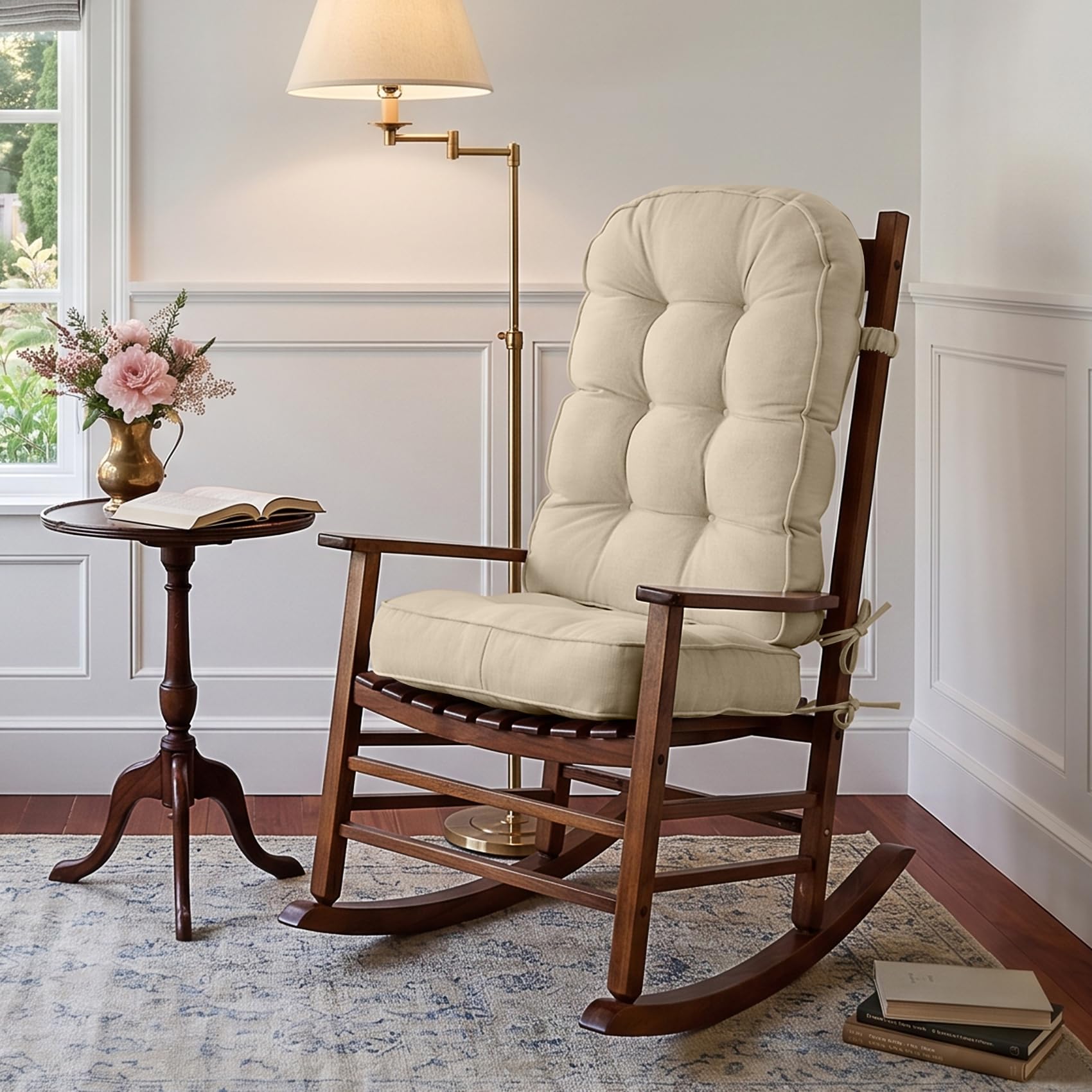 mudilun Rocking Chair Cushion - Non-Slip Tufted 4-Inch Thickened Rocking Chair Cushions with Ties Indoor/Outdoor Wooden Rocking Chair Pad for Living Rooms, Bedrooms, and Balconies