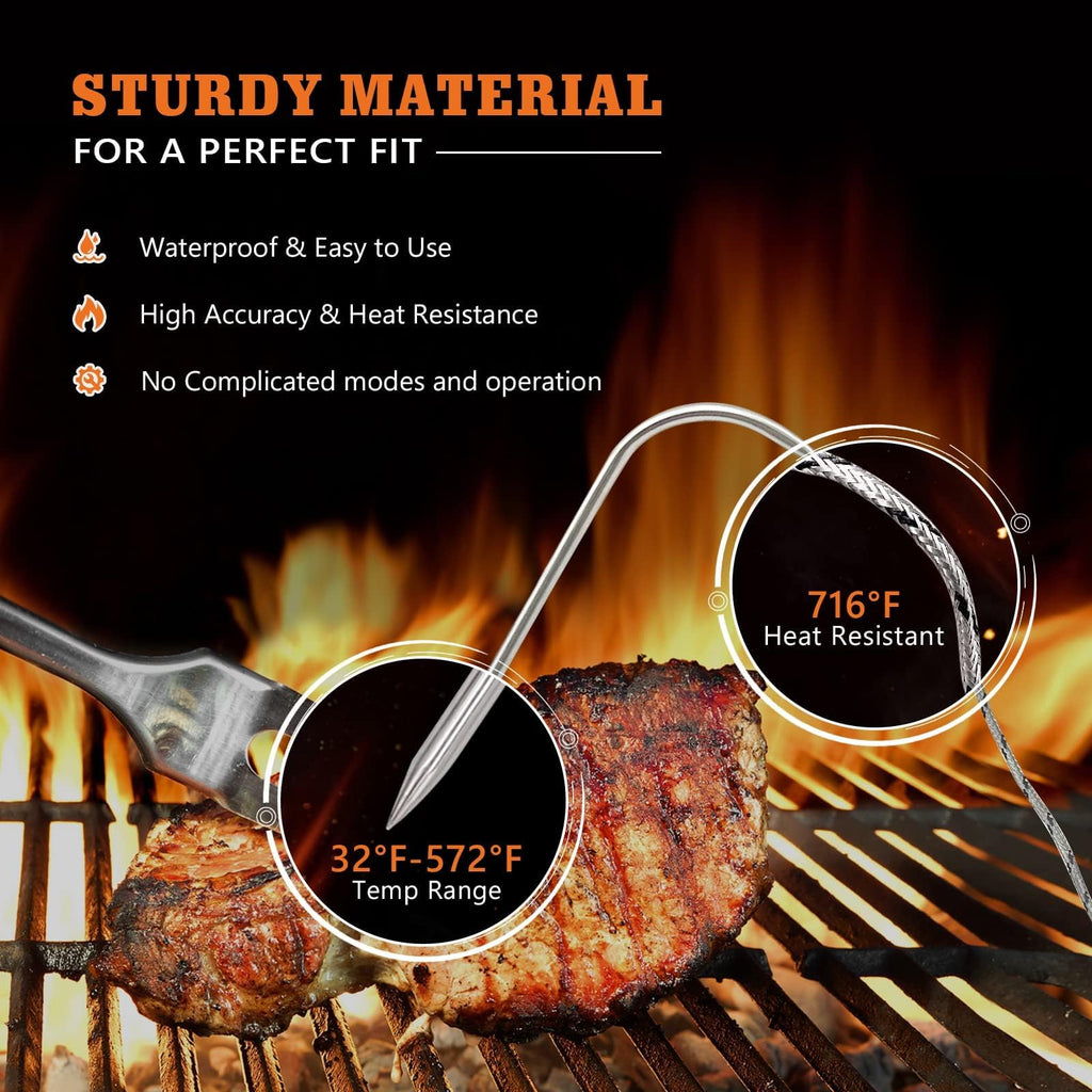Replacement Waterproof Meat Probe 2 PCS Compatible with Traeger BBQ Grills, 3.5 mm Plug Meat BBQ Digital Thermostat Probes, Set of 2