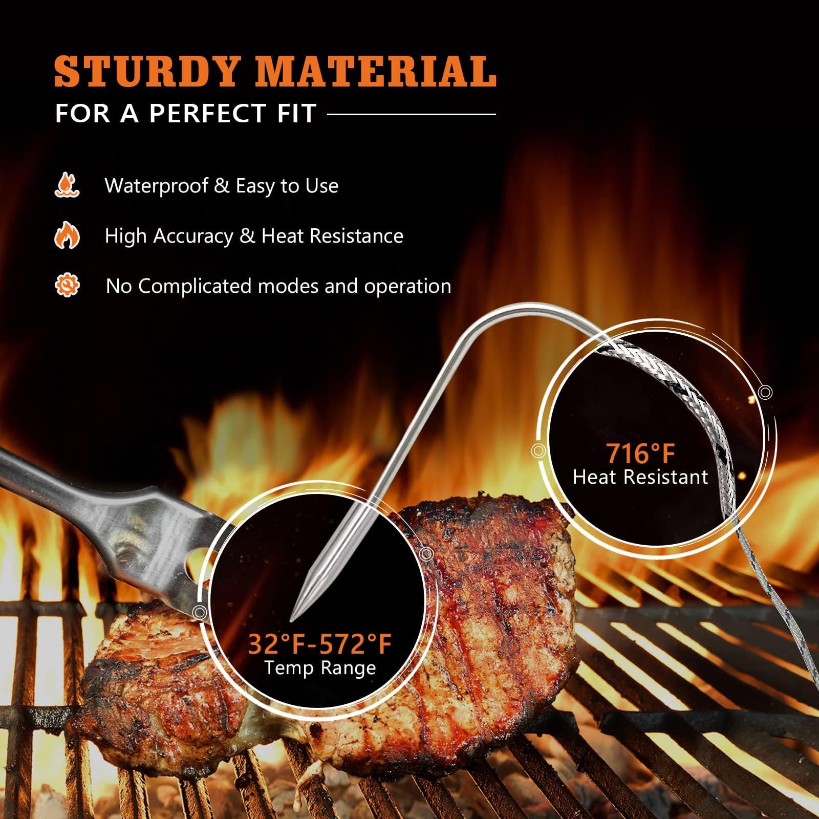 Replacement Waterproof Meat Probe 2 PCS Compatible with Traeger BBQ Grills, 3.5 mm Plug Meat BBQ Digital Thermostat Probes, Set of 2