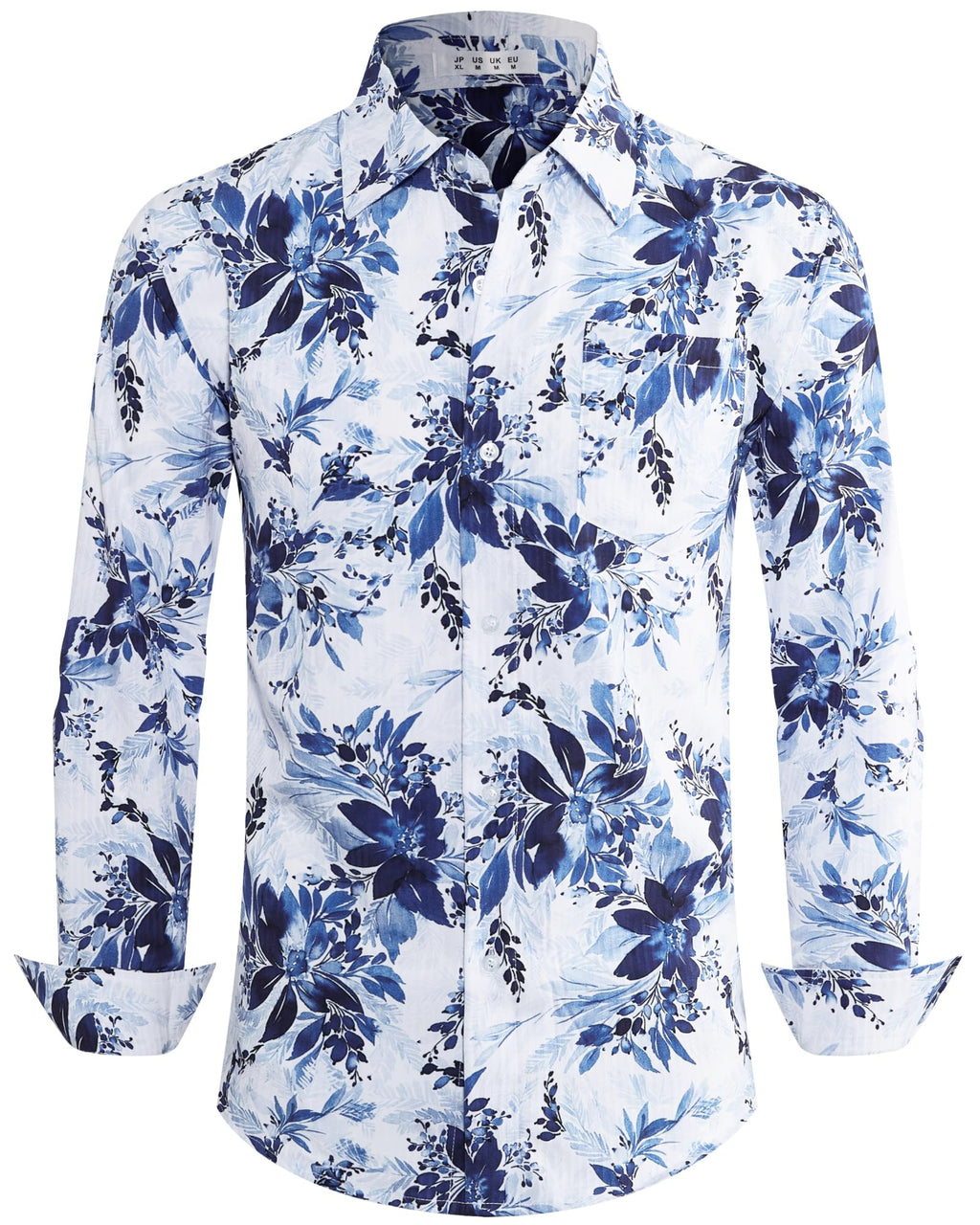 BOJIN Men's Dress Wrinkle-Free Floral Hawaiian Long Sleeve Flower Printed Casual Button Down Shirts with Pocket