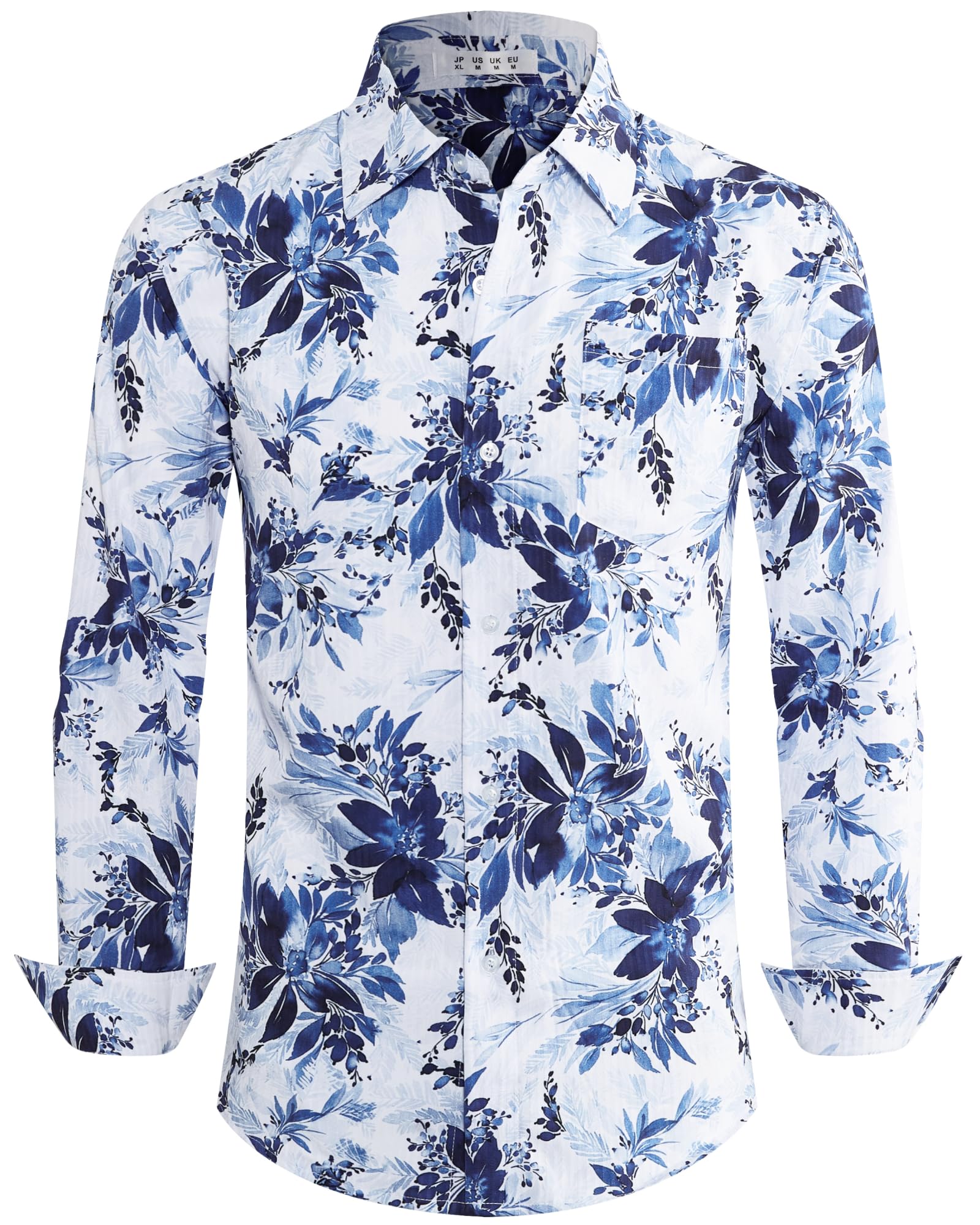 BOJIN Men's Dress Wrinkle-Free Floral Hawaiian Long Sleeve Flower Printed Casual Button Down Shirts with Pocket