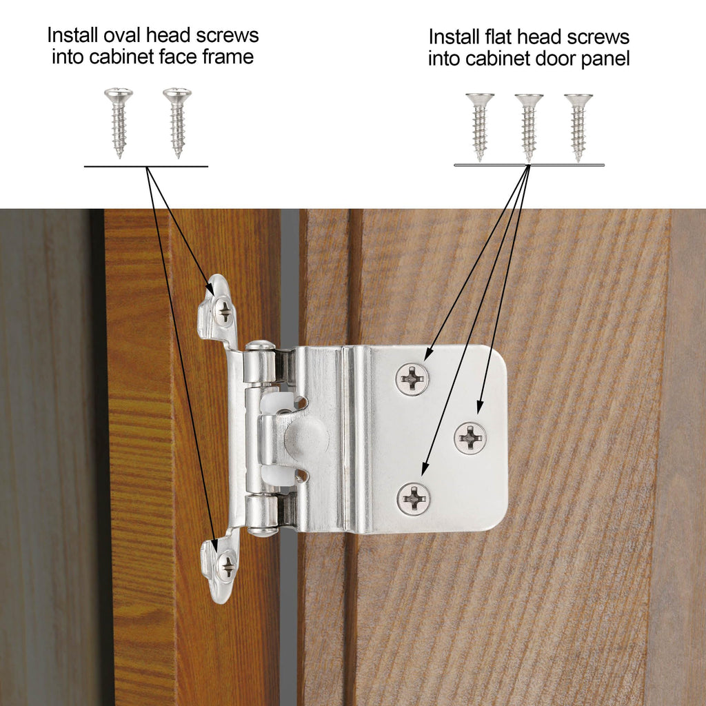 4 Pack (2 Pairs) Antique Brass Self Closing Cabinet Hinges for Kitchen Cabinet Door, 1/2" Overlay (Variable) Semi Concealed Kitchen Cabinet Hinges