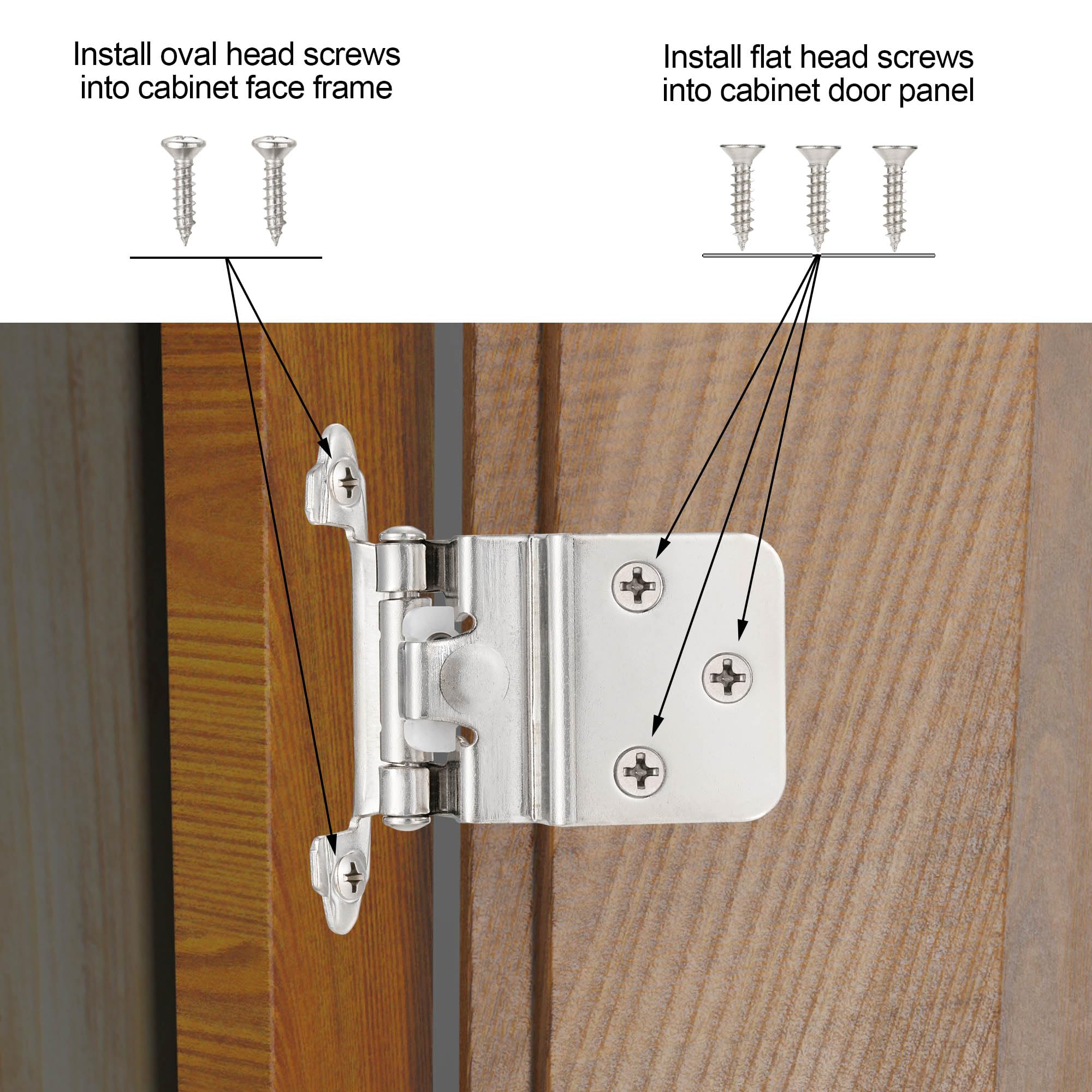 4 Pack (2 Pairs) Antique Brass Self Closing Cabinet Hinges for Kitchen Cabinet Door, 1/2" Overlay (Variable) Semi Concealed Kitchen Cabinet Hinges
