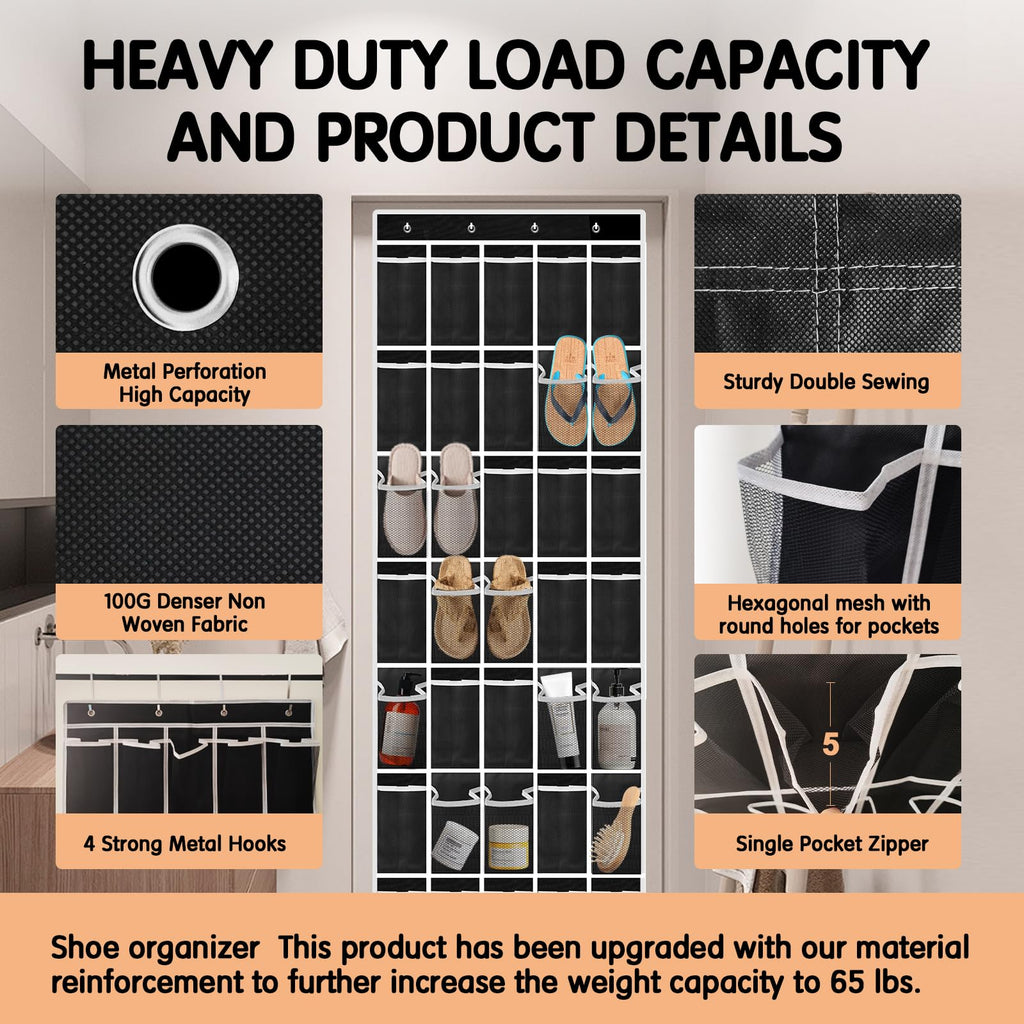 Kotkn 10 Tier Over The Door Organizer - Heavy Duty Hanging Storage Rack with Sturdy Oxford Fabric, Holds 20+ Pairs of Footwear, Boots & Sneakers, Saves 50% Closet Space(Beige)