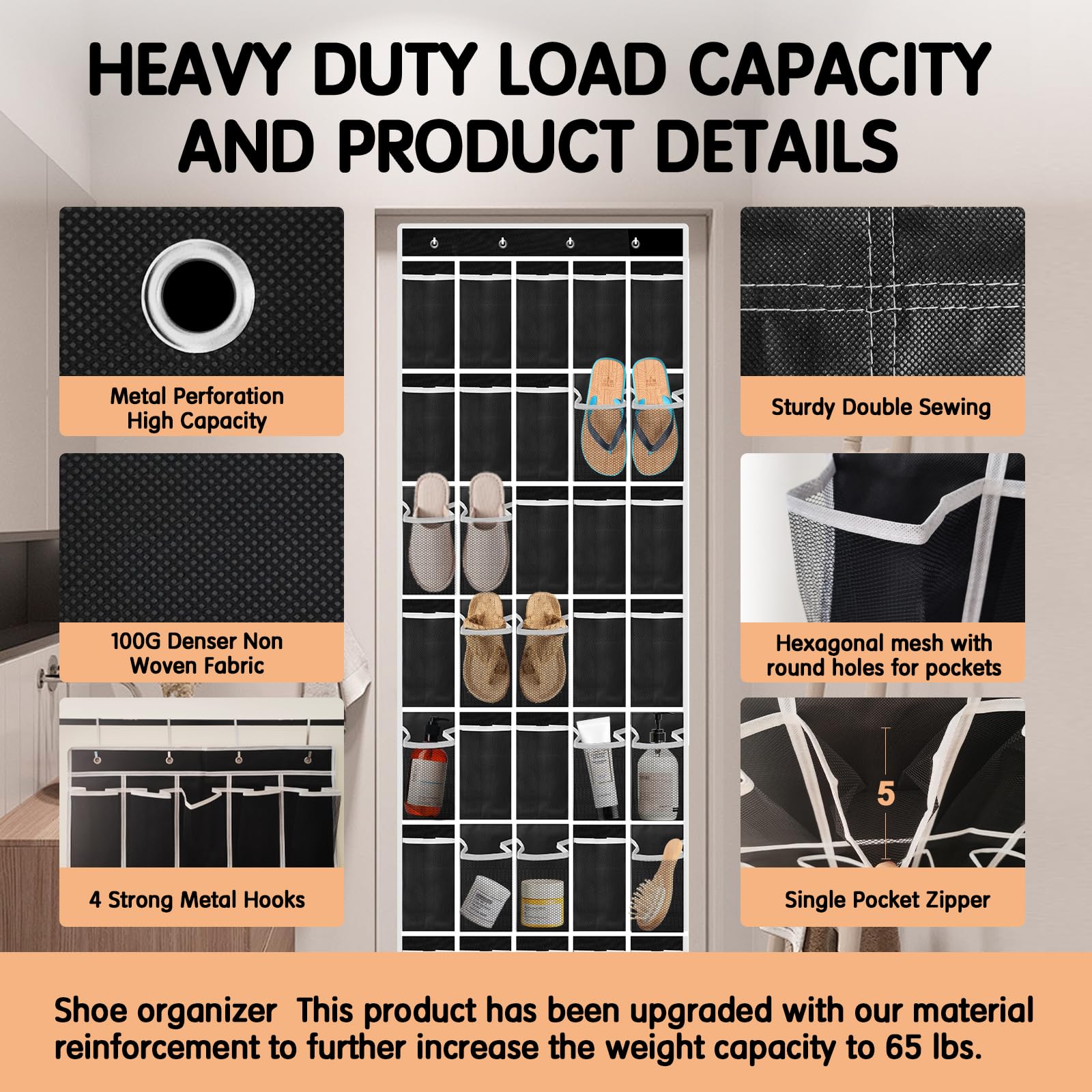 Kotkn 10 Tier Over The Door Organizer - Heavy Duty Hanging Storage Rack with Sturdy Oxford Fabric, Holds 20+ Pairs of Footwear, Boots & Sneakers, Saves 50% Closet Space(Beige)