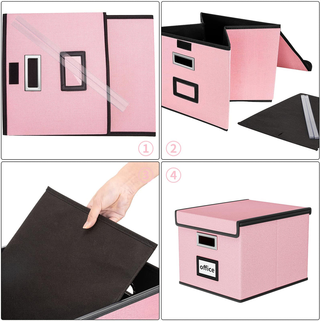 File Organizer Box with Lid, Collapsible Faux Leather Hanging File Folder Box Organizer with Plastic Slides, Decorative Home/Office Filing System Boxes for File and Folders Storage