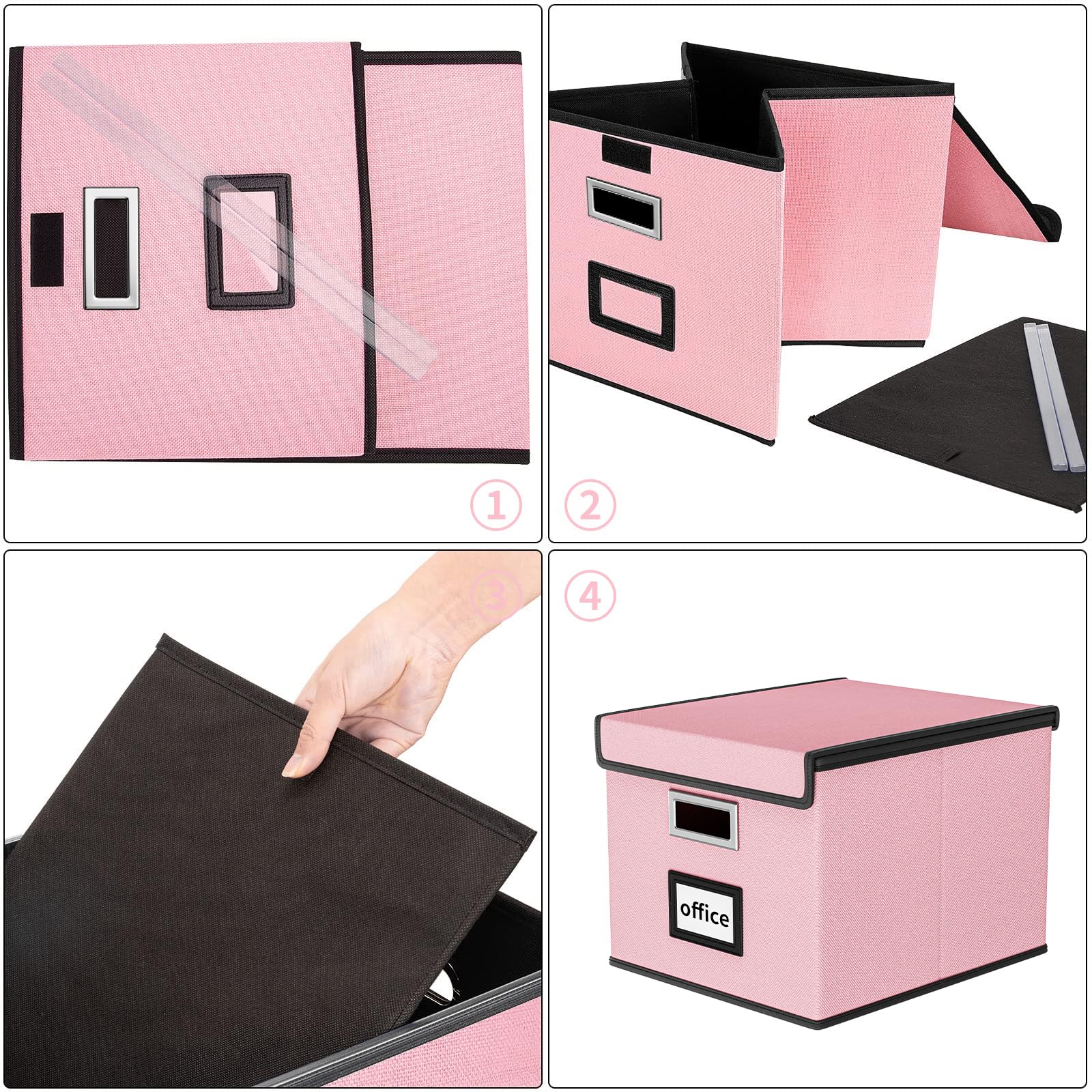 File Organizer Box with Lid, Collapsible Faux Leather Hanging File Folder Box Organizer with Plastic Slides, Decorative Home/Office Filing System Boxes for File and Folders Storage