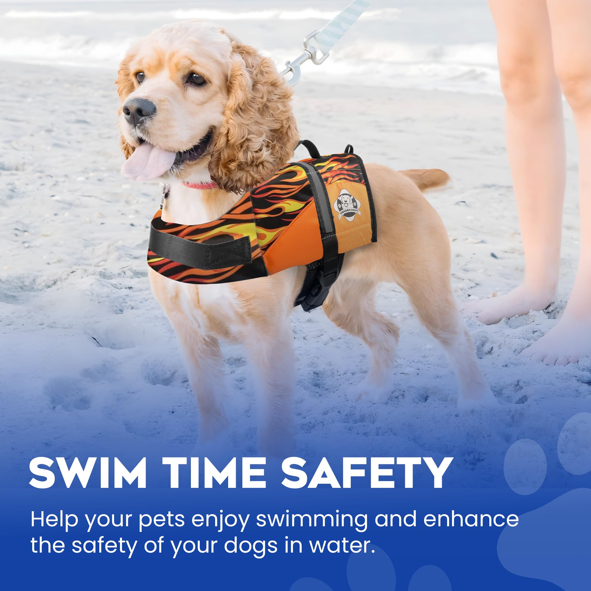Dog Life Jacket — Premium Swim Vest with SafeChin Anti-Choke Collar | PAWS Aboard Blue & Yellow | RapidLift Rescue Handle, D-Ring, Reflective Trim | Boating, Kayaking, Pool | XX-Small (Under 6 lbs)