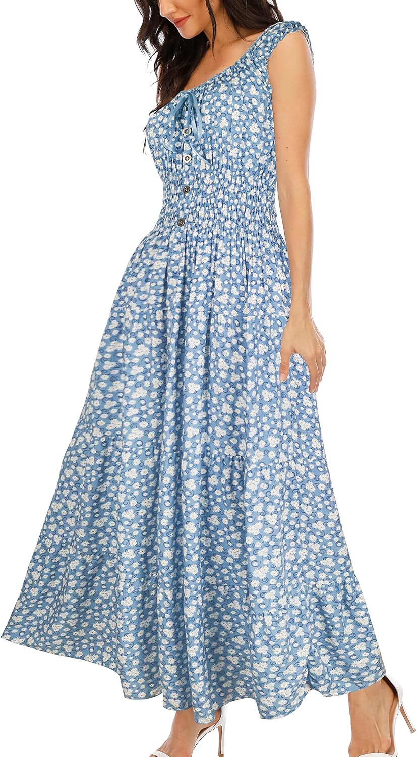 OSTOO Women's 2026 Summer Boho Floral Print Tiered Casual Flowy Long Maxi Dress