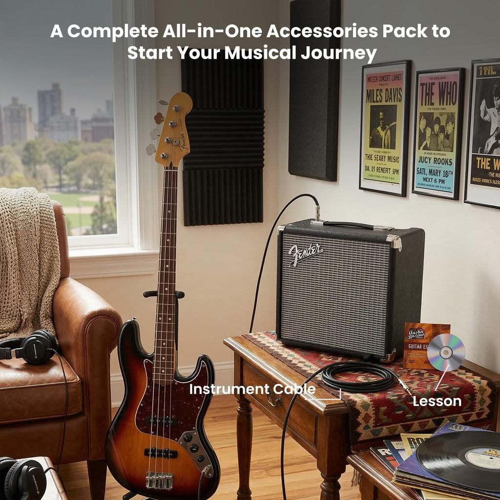 Fender Rumble 15 Bass Guitar Combo Amplifier Bundle with Instrument Cable and Austin Bazaar Instructional DVD