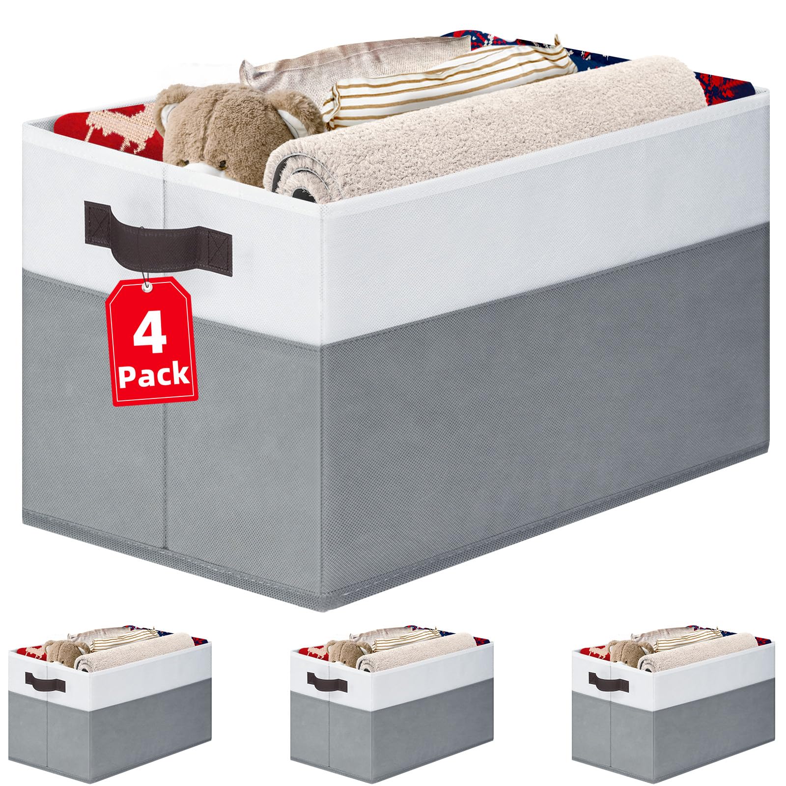 Criusia 4 Pack Baby Clothes Organizer Bins, Fabric Collapsible Storage Baskets with Handles, Odorless Storage Bins for Toy Clothes Nursery Kids Room Playroom Classroom (14L*10W*9.5H)