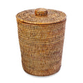 Kouboo La Jolla Rattan Round Waste Basket with Lid & Plastic Insert Black Wash
