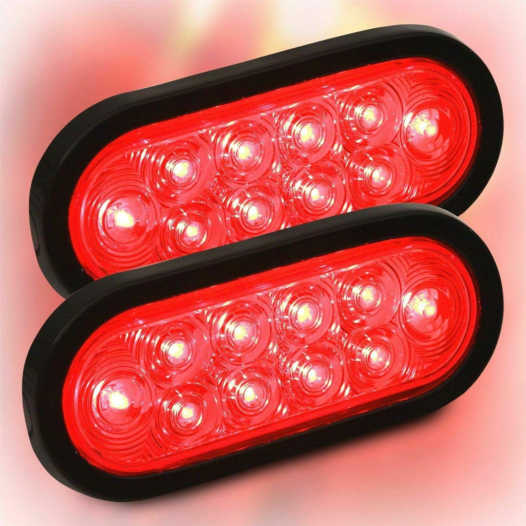 PPI (2) Red Trailer Truck LED Sealed RED 6" Oval Stop/Turn/Tail Light Marine Waterproof Including 3-pin water tight plug DOT SAE with wires and Grommet