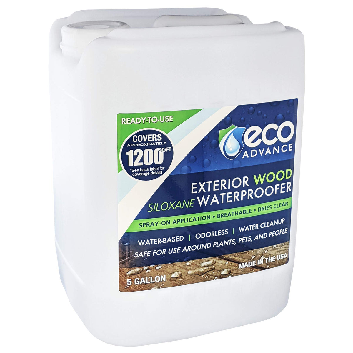 Eco Advance Exterior Wood Siloxane Odorless Spray-On Application Waterproofer, Waterproof Wood Sealer, Safe for Plants, Pets, and People, 1 Gallon