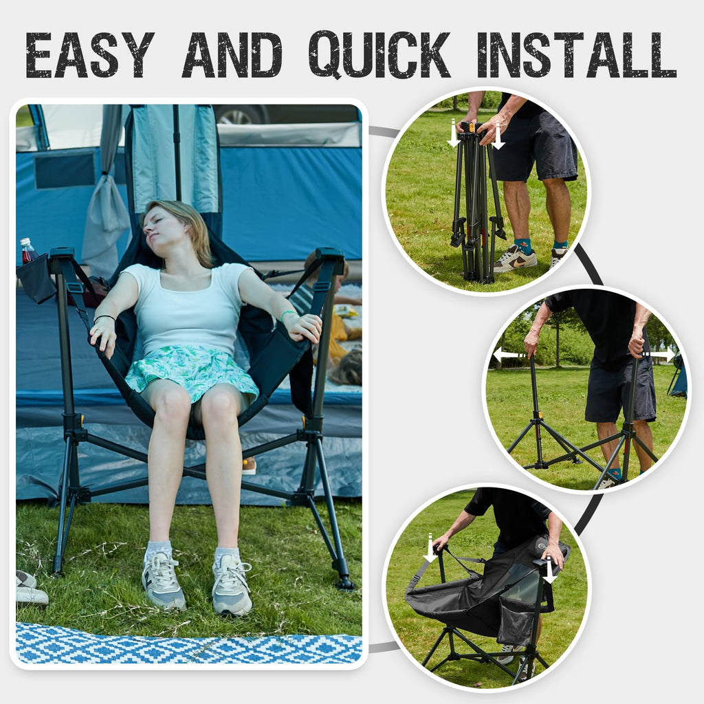 Portal Hammock Camping Chair, Portable Outdoor Swinging Chairs with Adjustable Back and Height for Lawn, Backyard, Patio, Supports 400 lbs, Breathable Mesh High Back, Blue