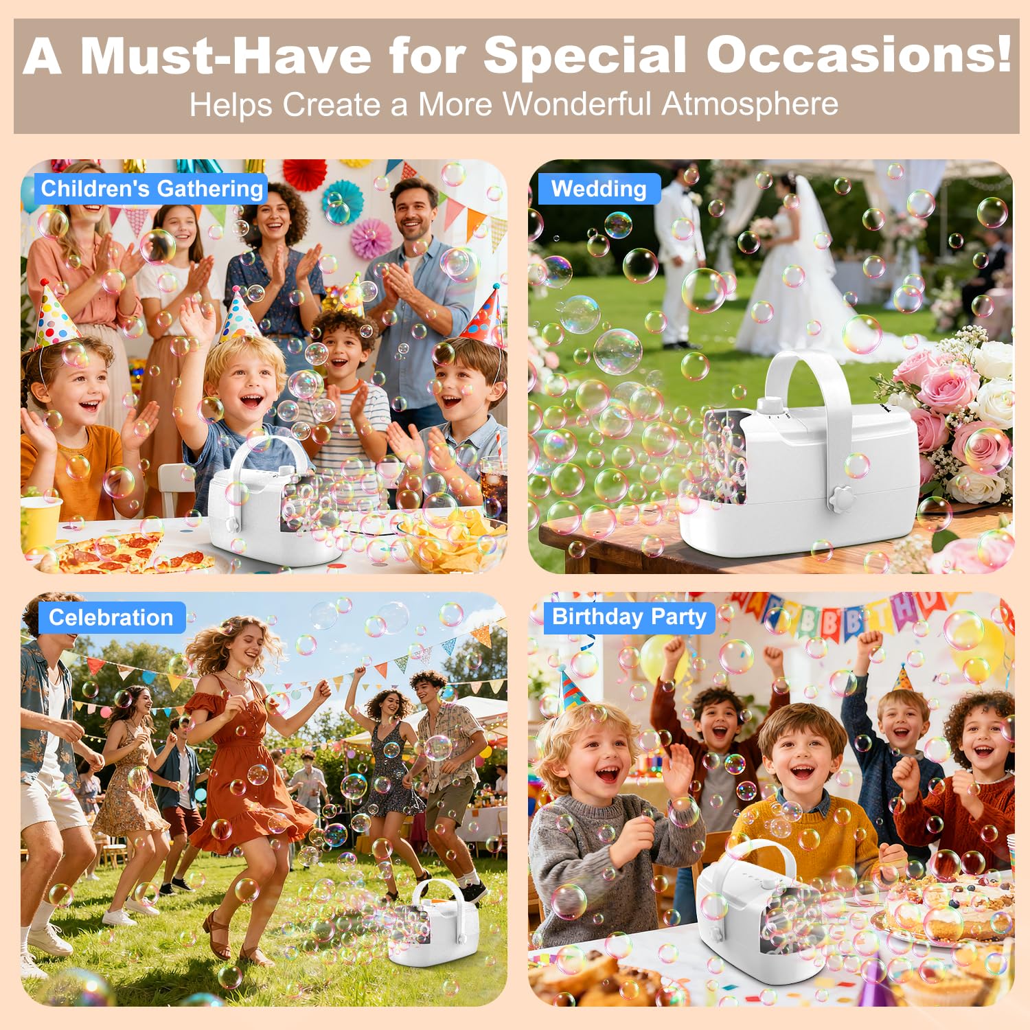 Zerhunt Durable Bubble Machine for Party: 3 Power Modes for Non-Stop Fun - 18000+ Bubbles Per Minute High Output 30 Mins Bubbles per Refill - Kids Safe Auto-Stop for Outdoor Backyard Birthday