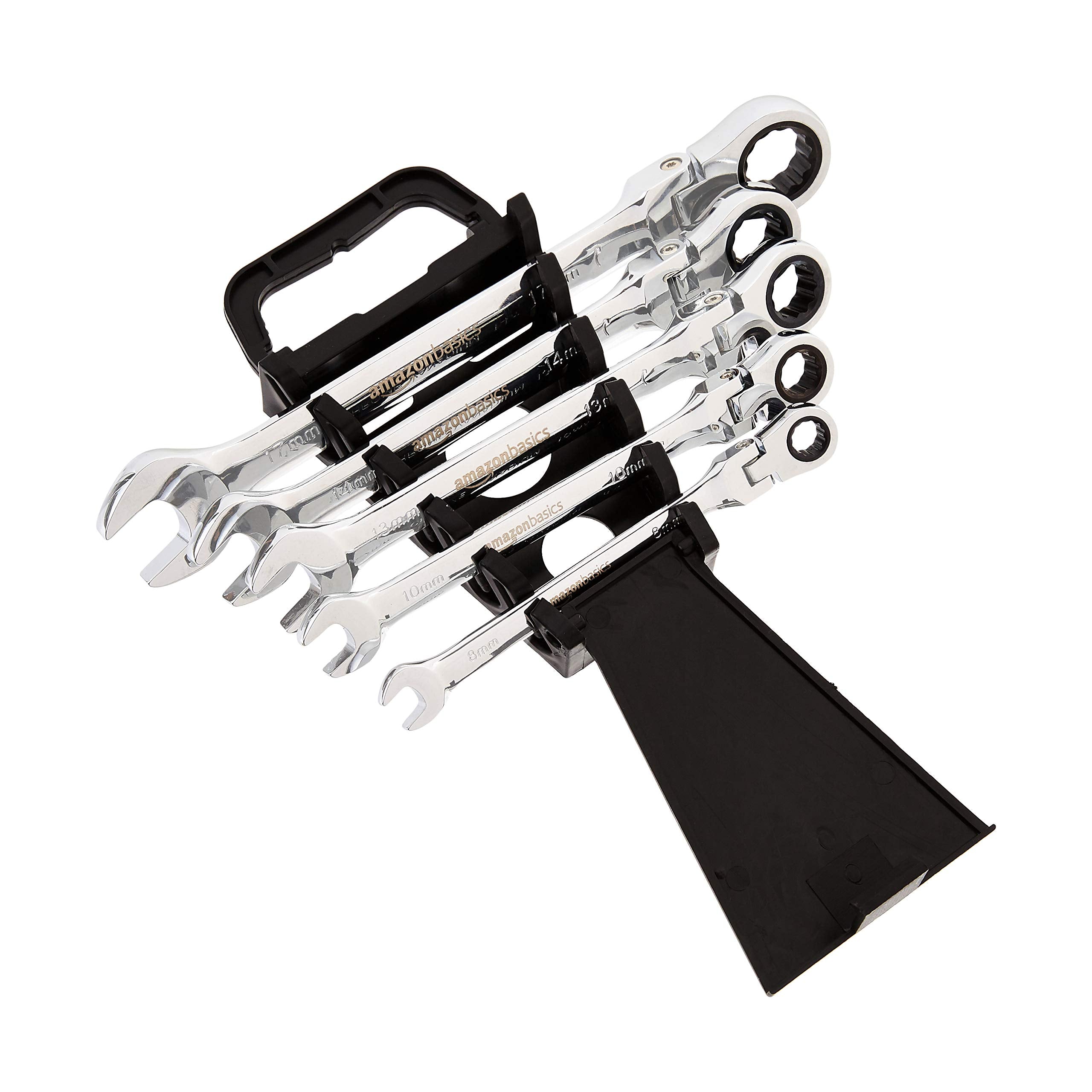 Amazon Basics 72-Tooth Ratcheting Combination Wrench Set, Chrome Vanadium Steel Flexible Head, 5-Piece SAE Sizes 5/16", 3/8", 1/2", 9/16", 11/16", Chrome Finish