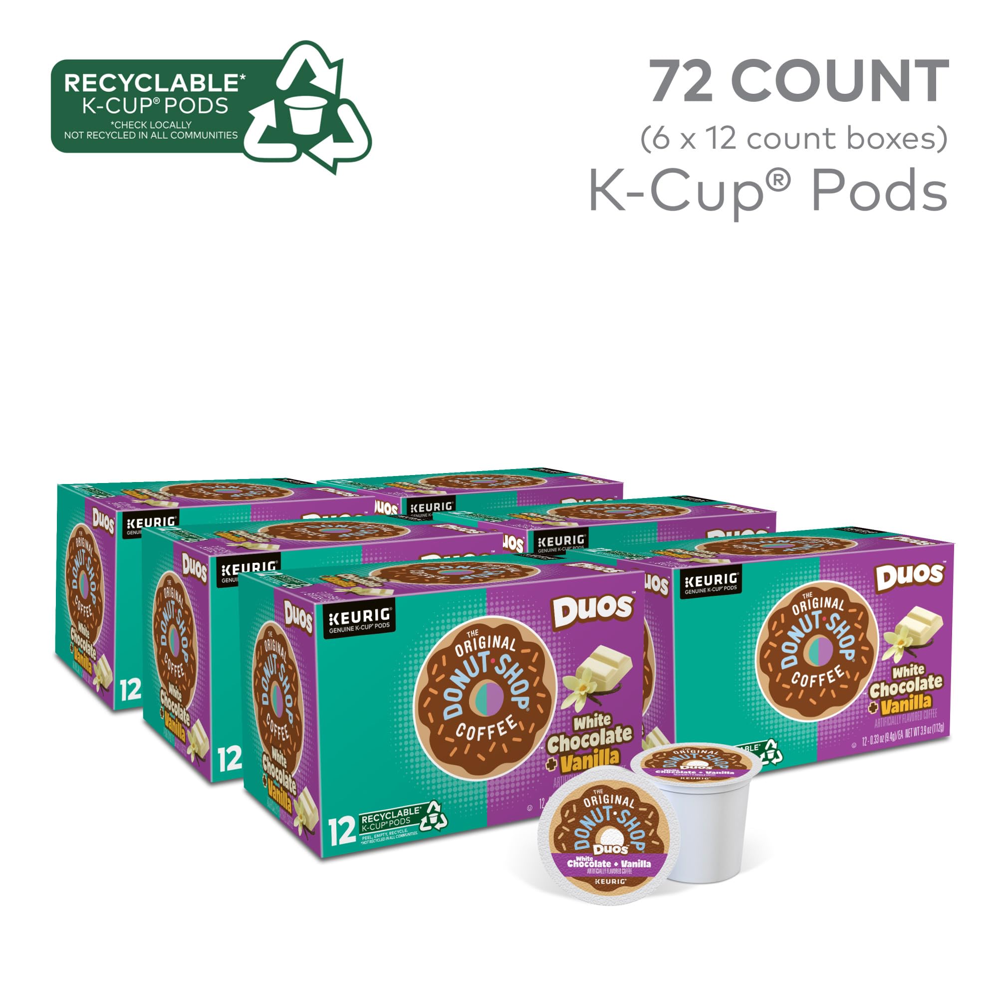 The Original Donut Shop Duos Coconut + Mocha Coffee, Keurig Single Serve K-Cup Pods, Medium Roast Coffee, 60 Count, (6 Packs of 10)