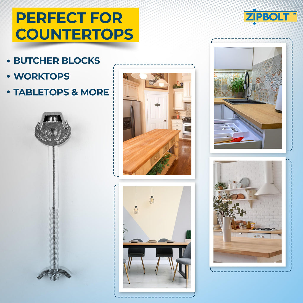 Zipbolt 10.800 Countertop Miter Connector — 20 Piece Joint Fastener Drawbolt Pack with 5mm Hex Bit for Joining Countertops, Butcher Blocks, Furniture, and More - Single-Handed Tightening