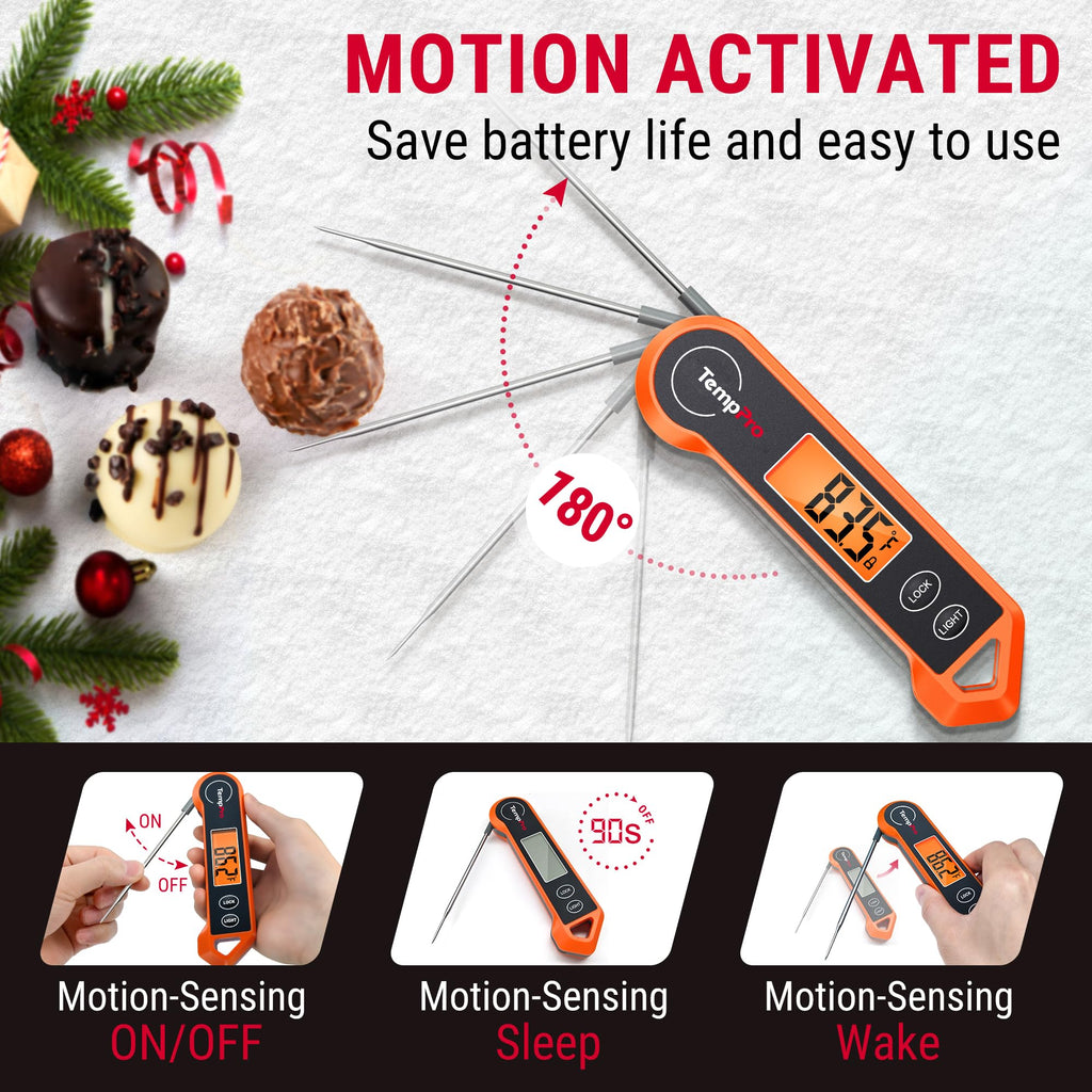 TempPro TP19H Digital Meat Thermometer for Cooking, 1 Sec Instant Read Food Thermometer with Motion-Sensing Wake for BBQ Grill Oil Fry Candy for Fathers Day Gift for Dad Men (Previously ThermoPro)