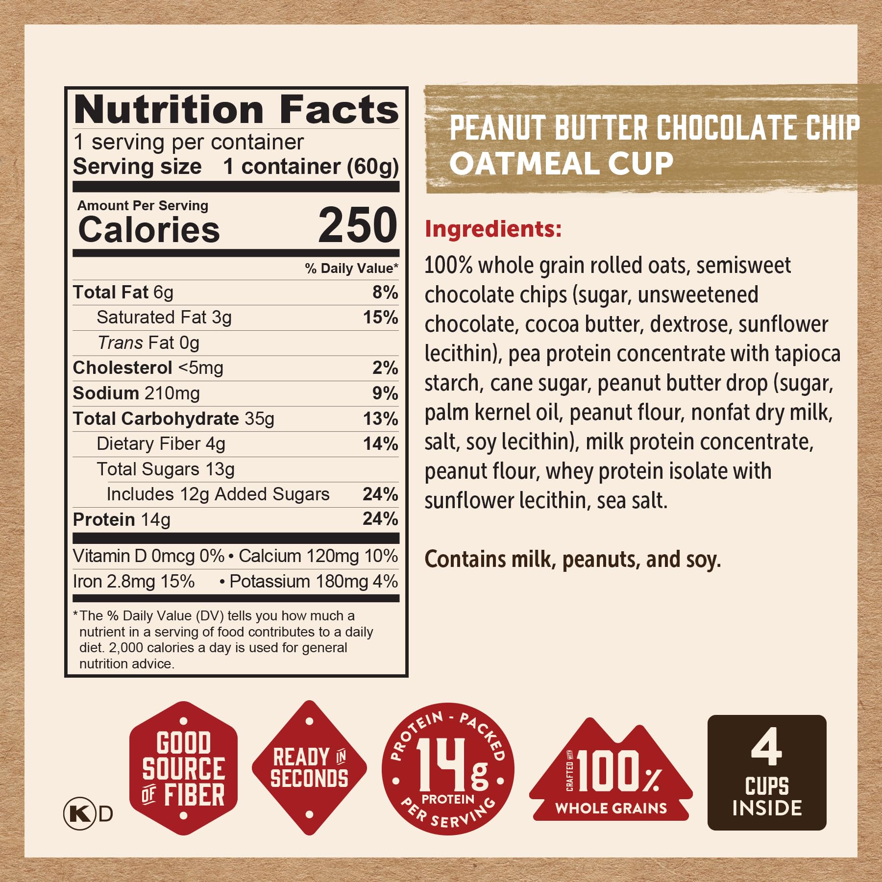 Kodiak Cakes Instant Protein Apple Cinnamon Oatmeal in a Cup, 2.12oz (Pack of 12)