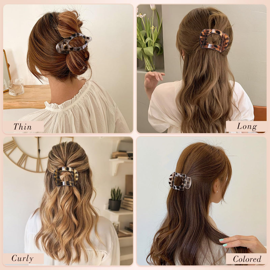 Obeoby 8 Pcs Flat Claw Clips for Women, Strong Hold French Flat Hair Clips for Thick Thin Hair Barrettes Accessories Round Large Medium (Tortoiseshell)